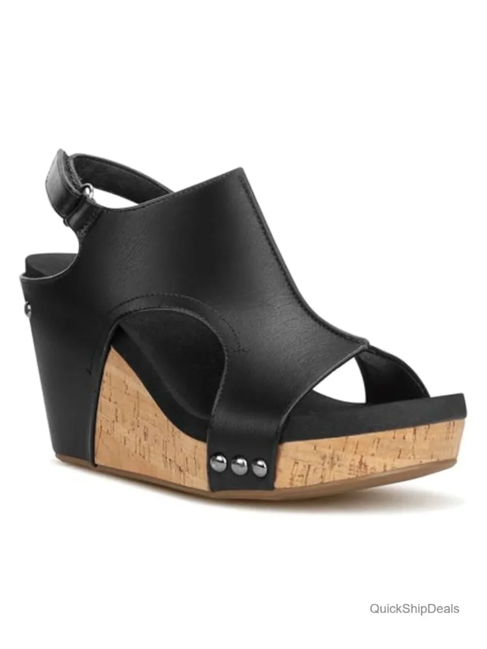Wedge Sandals with Adjustable Ankle Strap, Cork Sole, 3 Inch Heel